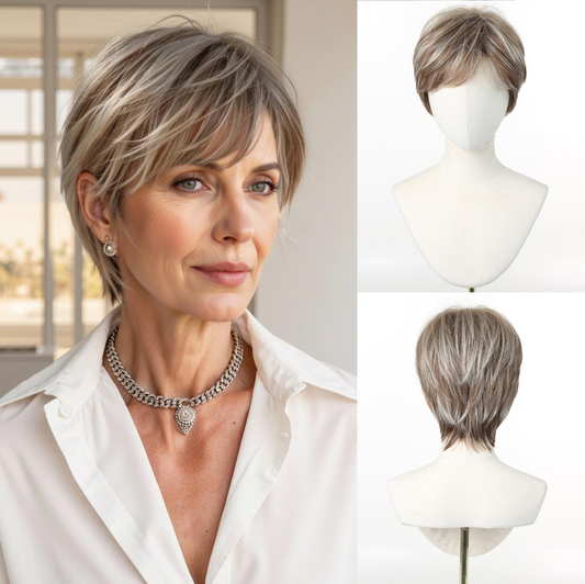 Peluca Clásica Rubio Tono Balayage | Fibra Premium Resistente al Calor y Apariencia Natura