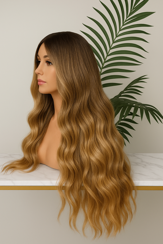 Peluca Clásica Rubia con Raíz – Fibra Premium Resistente al Calor, Glueless y Súper (Copia)