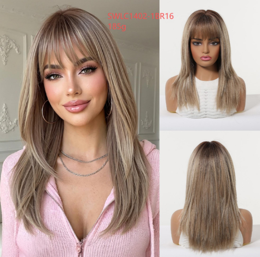 Peluca Clásica Rubio con Castaño Claro y Raíz Natural | Fibra Premium Resistente al Calor | Ross Wigs