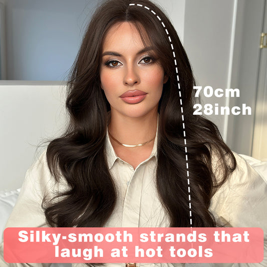 Peluca Ébano Negra de 24 Pulgadas – Con Gorro Monotop, Suave y Cómoda, No Pica, Fibra Realista