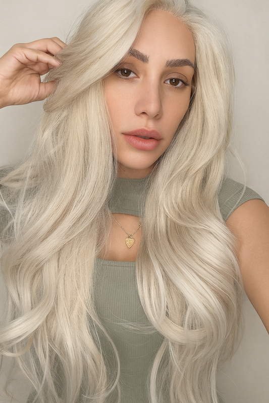 Peluca Sabrina 13x6 Lace Front Platino Casi Blanco | Realista, Reutilizable y Resistente al Calor