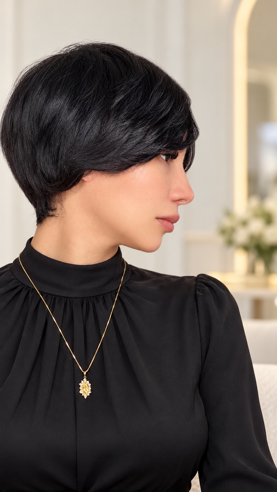 PELUCA PIXIE NEGRA CON ONDAS | CORTE EXTRA CORTO | SIN LACE Y SIN PEGAMENTO