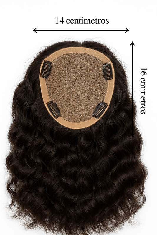 Topper de Cabello 100% Humano 14x16 cm | 14” | 90g | Solución Natural para Alopecia