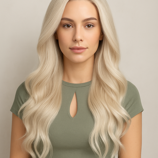 Peluca Sabrina 13x6 Lace Front Platino Casi Blanco | Realista, Reutilizable y Resistente al Calor