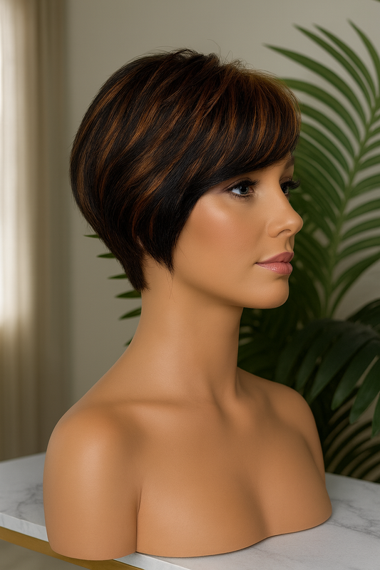 Peluca Corte Pixie de Cabello 100% Humano – Sin Encaje Frontal, con Base Interna Genérica y Estilo Natural