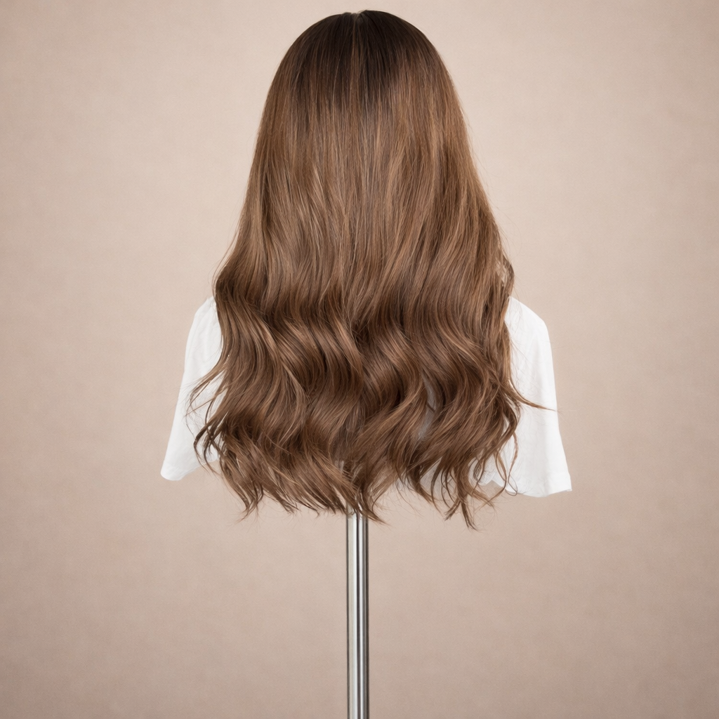PELUCA REALISTA COLOR AVELLANA CON RAIZ CON LACE FRONT 13X6