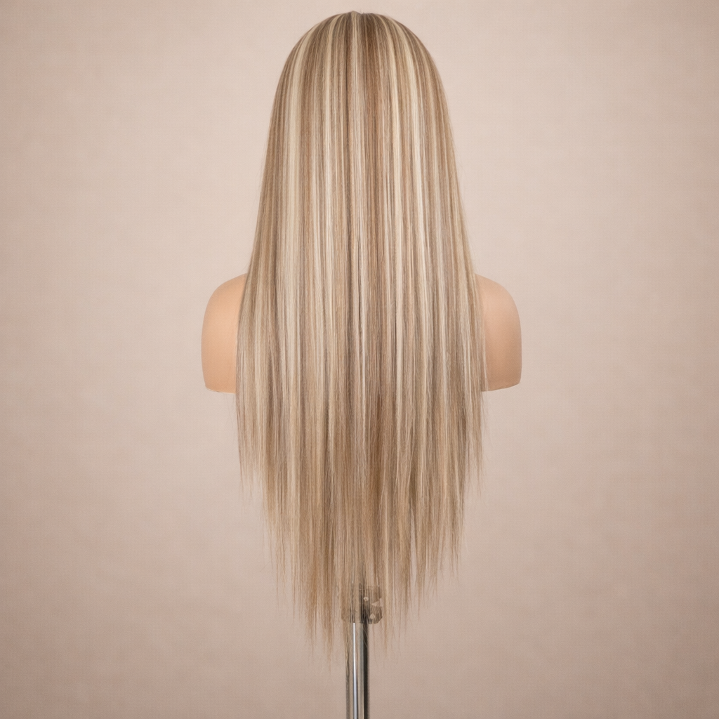 PELUCA LACE 13X6 RUBIA CON RAYITOS LARGA Y LISA | EFECTO ILUMINADO