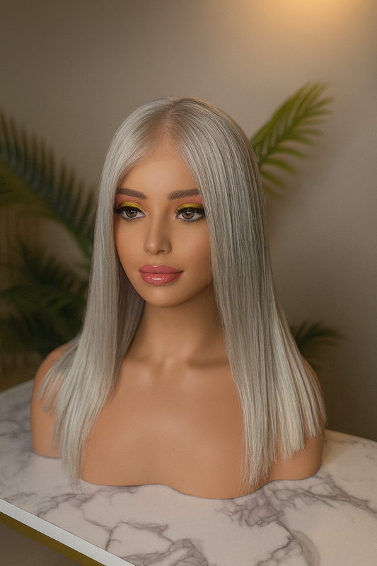 Peluca de Cabello 100% Humano 14” Platinada 13x4 Lace Front – Realista y Premium