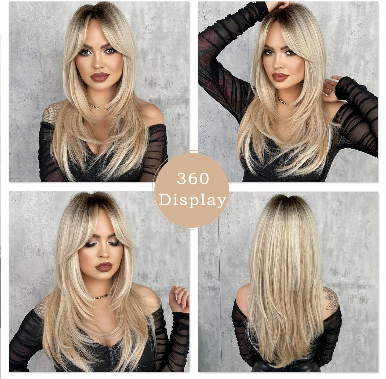 Peluca Realista TIFFANY– 22 Pulgadas, Tono Chocolate con Raíz Natural, Sin Pegamento y Resistente al Calor (Copia)