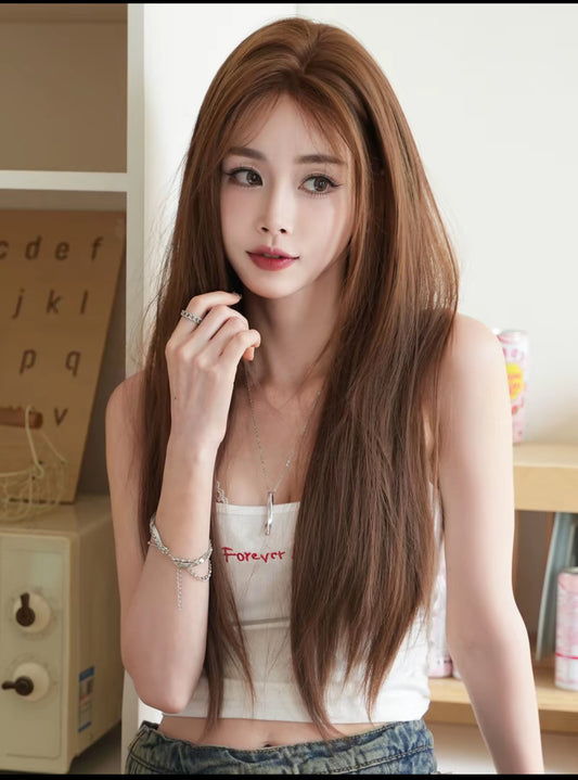 Peluca Realista Roxana – 22 Pulgadas, Tono Chocolate con Raíz Natural, Sin Pegamento y Resistente al Calor