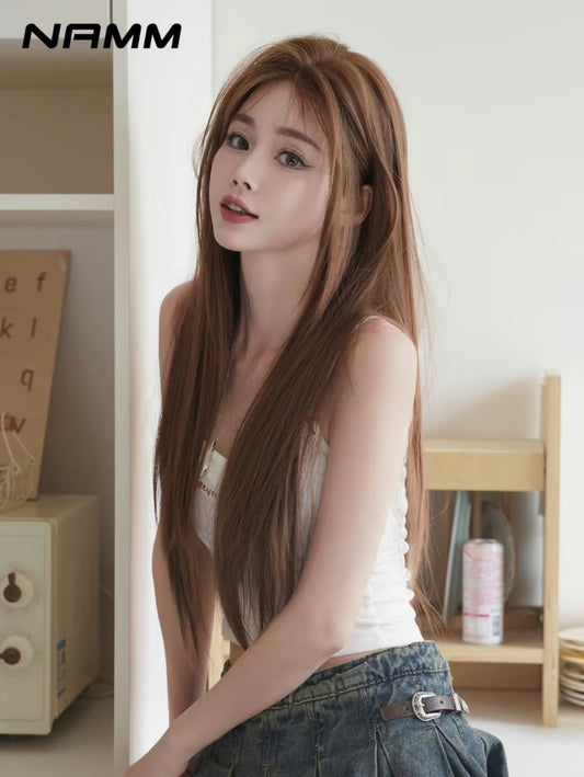 Peluca Realista Roxana – 22 Pulgadas, Tono Chocolate con Raíz Natural, Sin Pegamento y Resistente al Calor