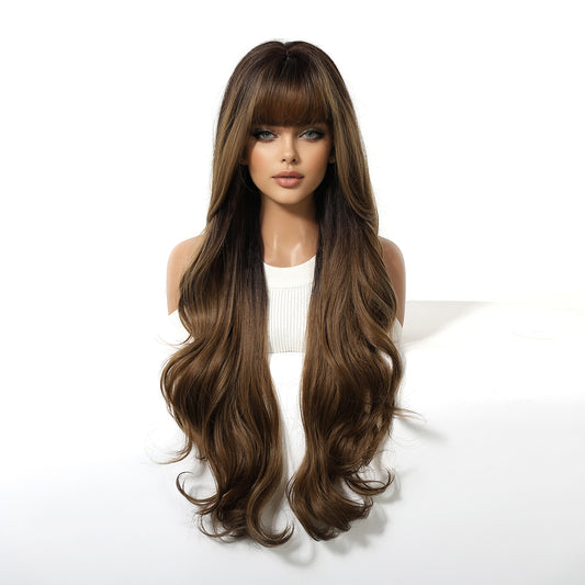 Peluca Clásica 28 Pulgadas cafe con mechas | Ondas Naturales | Ross Wigs