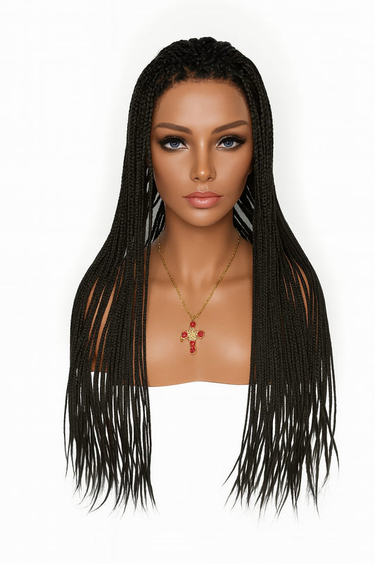 Peluca “Zuri Braid Luxe” Full Lace – Trenza Larga 28”, Fibra Premium Realista, Ajuste Perfecto