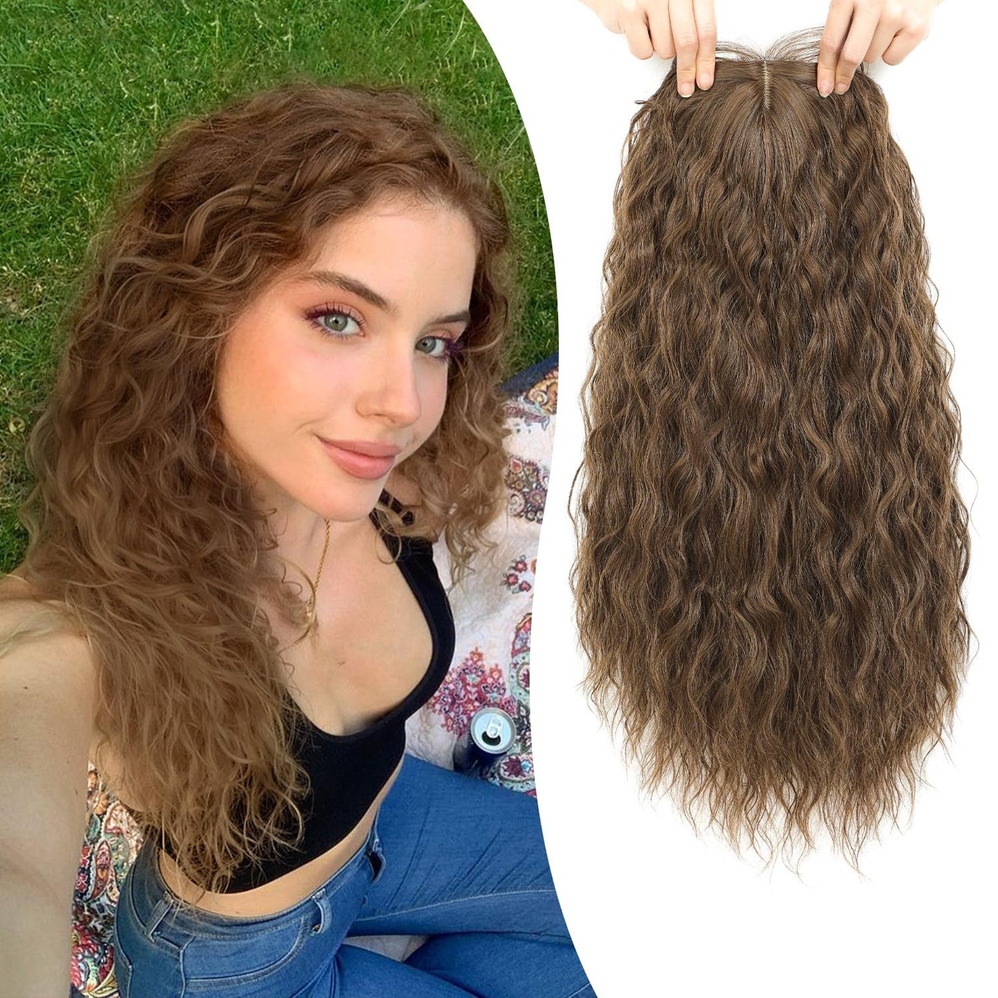 Topper Rizado de Fibra Premium Resistente al Calor | Simulación de Raíz Natural | Ideal para Alopecia, Canas y Poco Ca (Copia)