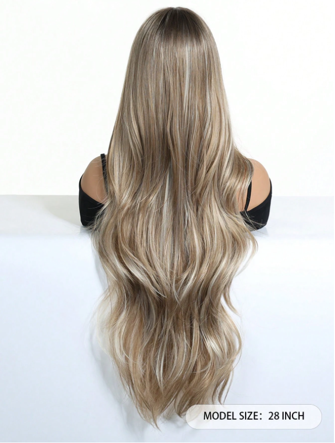 Peluca Clásica 26 Pulgadas Rubio con Mechas Doradas | Fibra Premium Resistente al Calor y Apariencia Natural