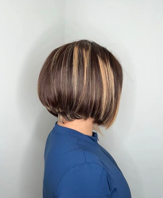 peluca corta pixie 8" pulgadas de cabello 100%humano rubio castaño con mechas rubias look natural