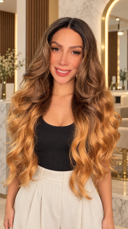 AVELLANA | PELUCA LACE FRONT EN T BALAYAGE CARAMELO INTENSO REALISTA
