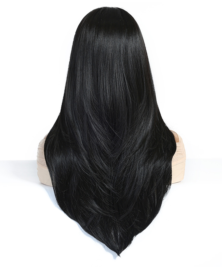 Peluca Realista negra    –  Fibra Premium sin Pegamento)