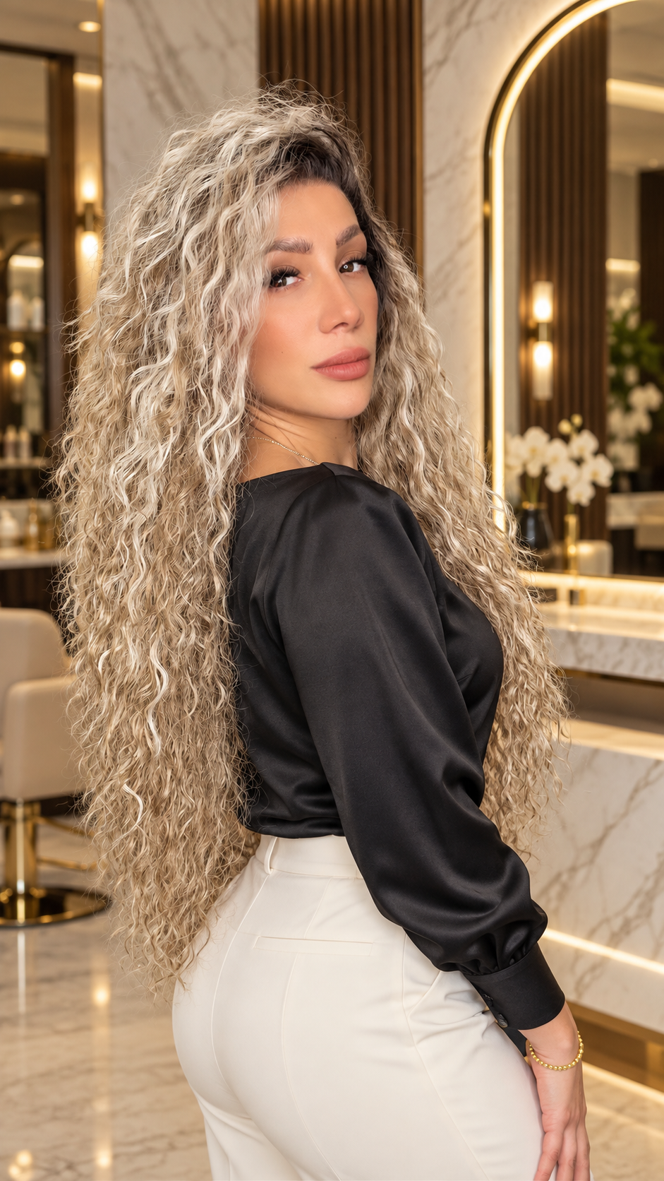 BONESH | PELUCA RIZADA LACE 13X3 FIBRA PREMIUM RESISTENTE AL CALOR
