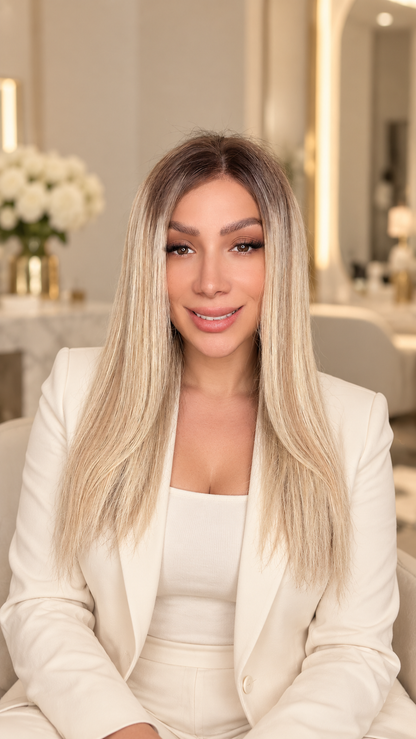 Peluca Rubia Extra Clara con Raíz 16 Pulgadas