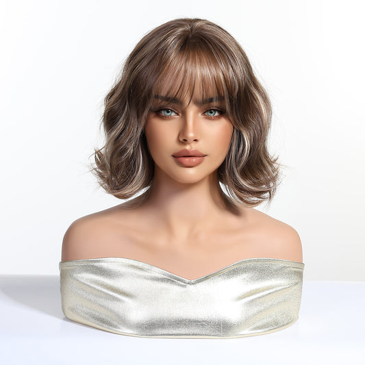 Peluca Realista Diamante con Flecos – Rubia Dorada, Fibra Premium sin Pegamento