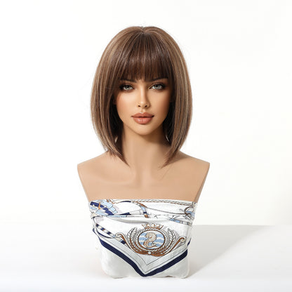 Peluca Clásica 10 Pulgadas cafe con mechas  | Ondas Naturales | Ross Wigs