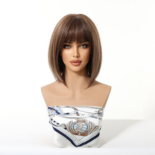 Peluca Clásica 10 Pulgadas cafe con mechas  | Ondas Naturales | Ross Wigs
