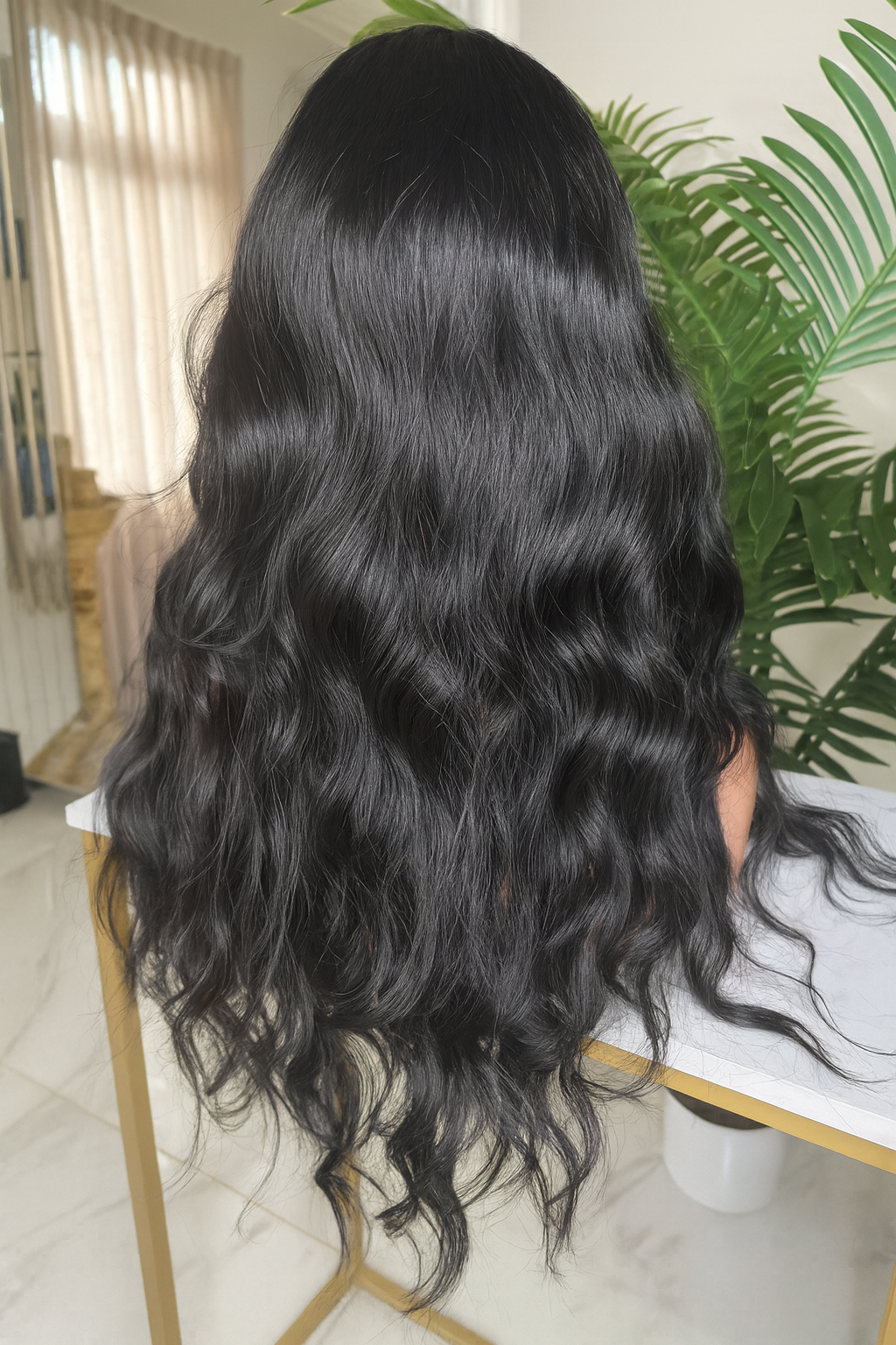 Peluca Clásica “Valentina” – Negra Intensa con Fleco | Sin Pegamento, Lista para Usar