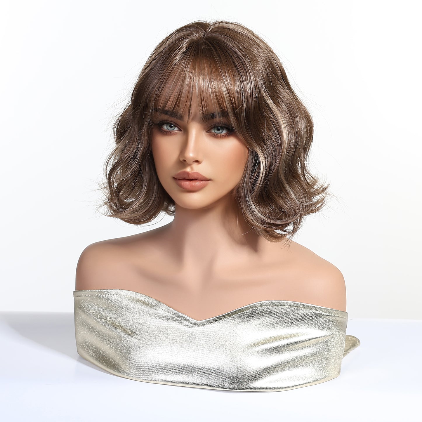 Peluca Realista Diamante con Flecos – Rubia Dorada, Fibra Premium sin Pegamento