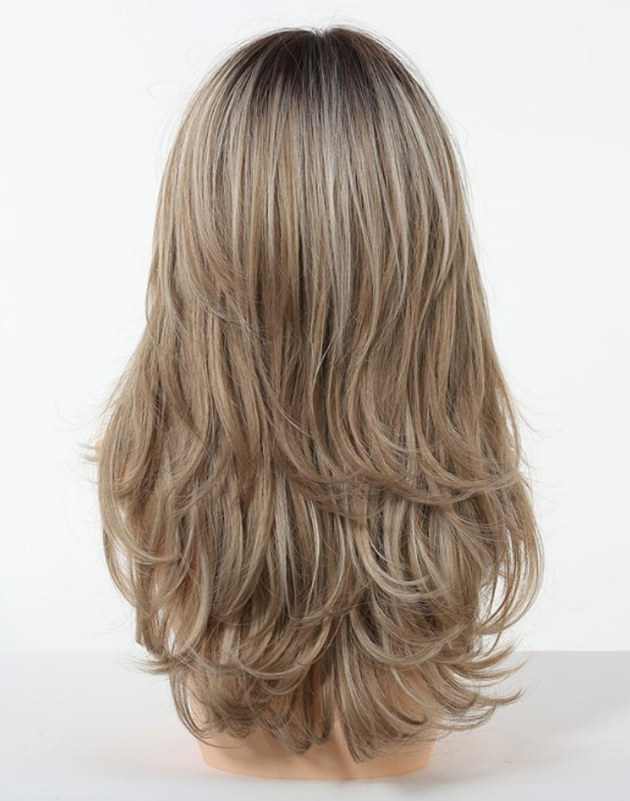 Peluca Clásica 16 Pulgadas Rubio Cenizo con Mechas Doradas | Fibra Premium Resistente al Calor y Apariencia Natural