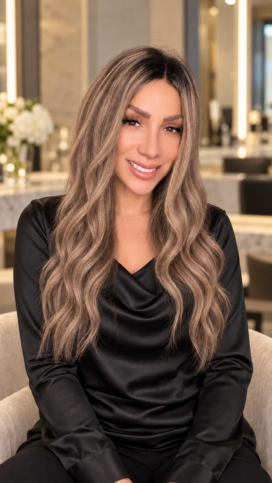 Peluca Castaño con Reflejos Rubio Beige 16 Pulgadas | Lace Front 13x4 LINEA ESENTIALS
