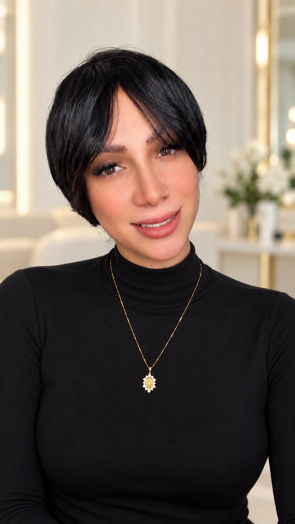 PELUCA PIXIE NEGRA CON ONDAS | CORTE EXTRA CORTO | SIN LACE Y SIN PEGAMENTO