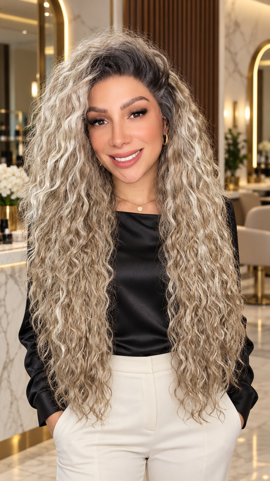 BONESH | PELUCA RIZADA LACE 13X3 FIBRA PREMIUM RESISTENTE AL CALOR