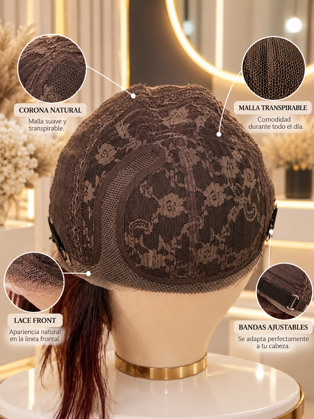PELUCA 100% CABELLO HUMANO 6" ROJO VINO | LACE 13X1