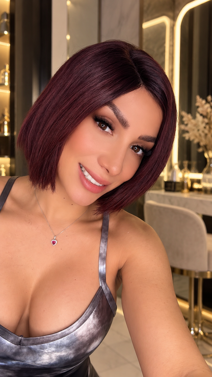 PELUCA 100% CABELLO HUMANO 6" ROJO VINO | LACE 13X1