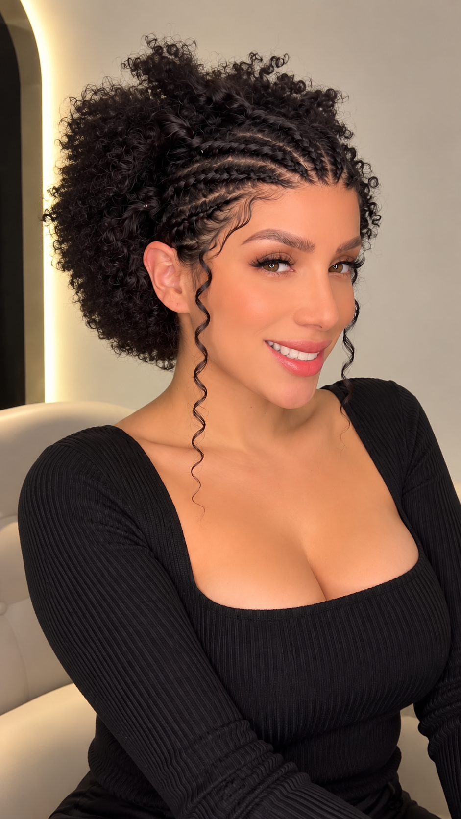 Peluca Afro con Trenzas Lace Front 13x4 Indetectable | Negra 6 Pulgadas