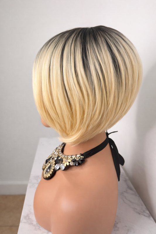 Peluca Bob Rubio con Raíz Oscura FIBRA PREMIUN