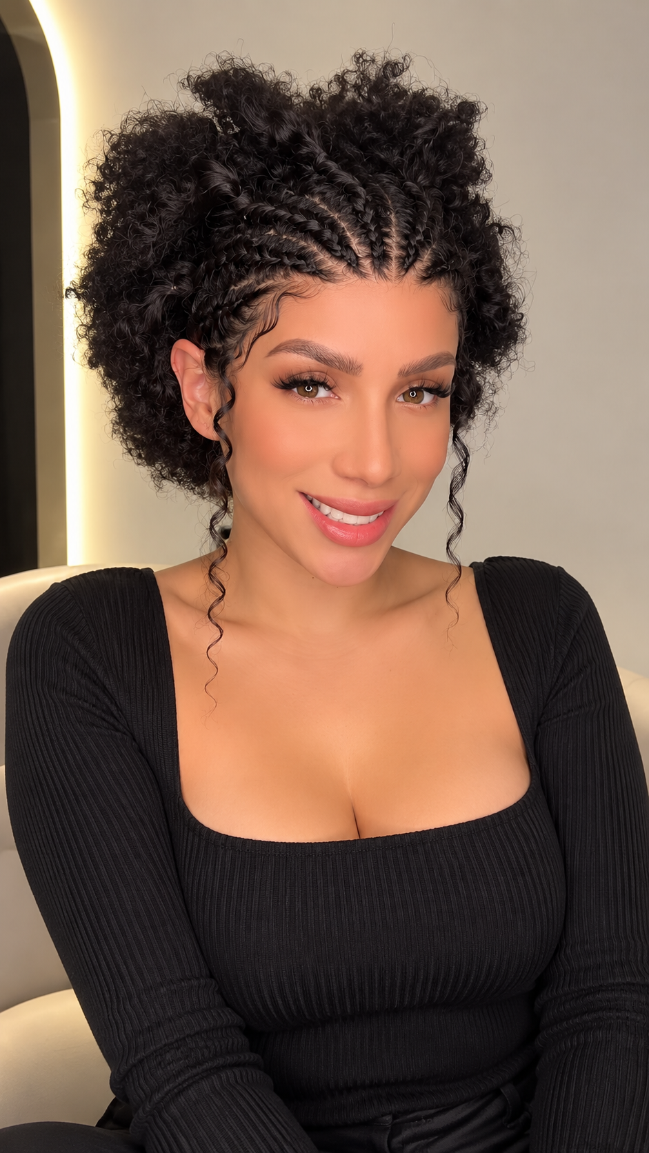 Peluca Afro con Trenzas Lace Front 13x4 Indetectable | Negra 6 Pulgadas