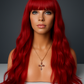 Peluca Roja Larga con Ondas y Fleco | Estilo Clásico con Gorro Genérico | Color Rojo Intenso | Ross Wigs