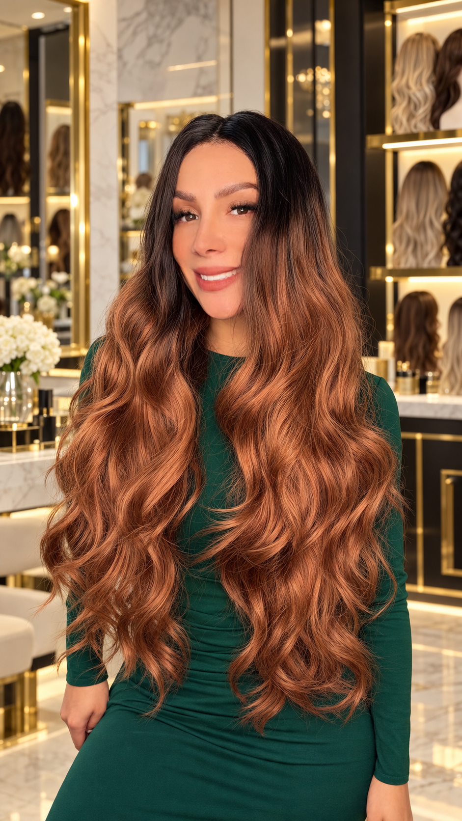 PRALINÉ | PELUCA LACE FRONT EN T BALAYAGE CARAMELO LARGA 28" FIBRA PREMIUM RESISTENTE AL CALOR
