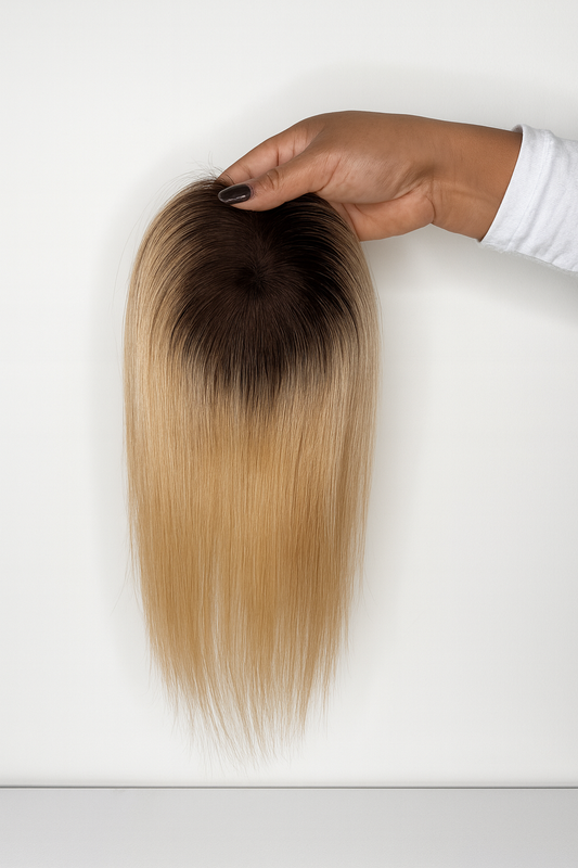 Topper RUBIO  100% Cabello Humano 12” | Malla Indetectable, Natural, Lavable y Ondulable