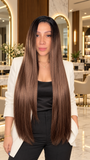 ATENEA | PELUCA REALISTA 13X6 CAFÉ CON RAÍZ LARGA 30" FIBRA PREMIUM RESISTENTE AL CALOR