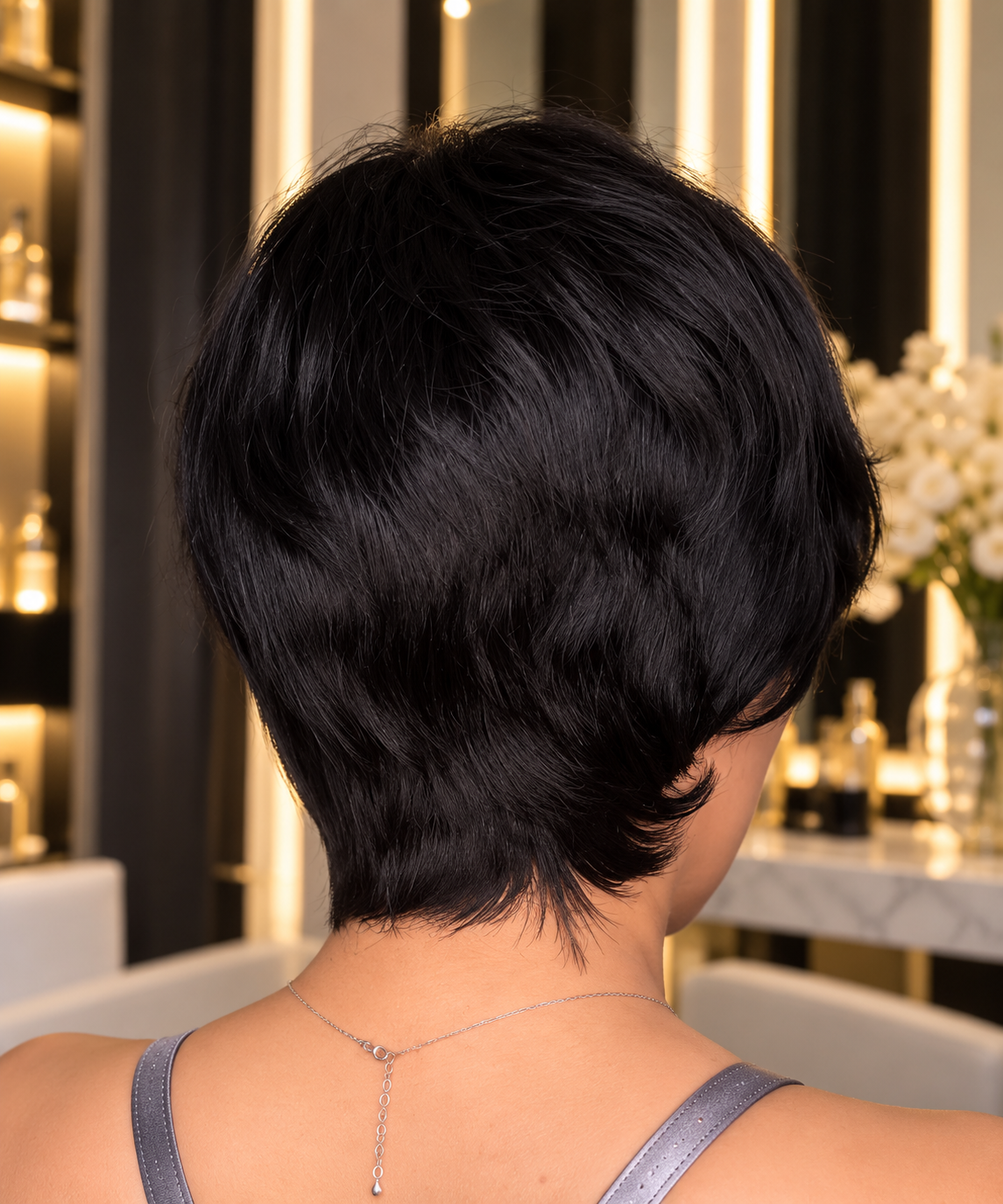 Peluca Pixie Negra de Cabello 100% Humano | Corta Lisa sin Lace