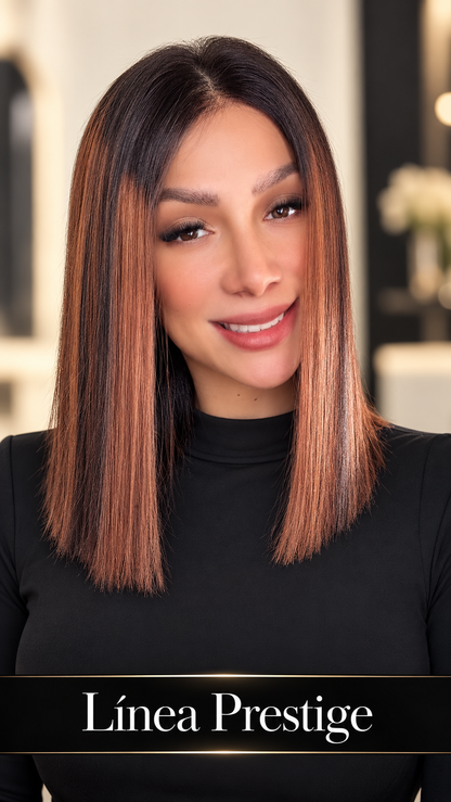 PELUCA DE CABELLO HUMANO VIETNAMITA 10" CASTAÑA CON REFLEJOS COBRIZOS | LACE HD 5X5 | GLUELESS SIN PEGAMENTO | LÍNEA PRESTIGE