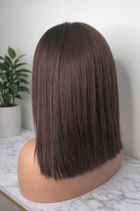 PELUCA 12 PULGADAS CABELLO 100% HUMANO CAFE OSCURO NATURAL