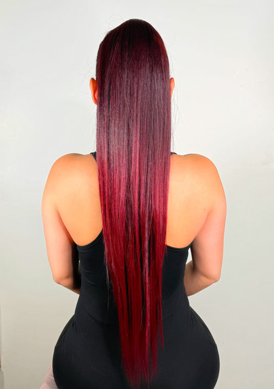 PONY TAIL   Coleta Roja cereza Degradada - Ligera, Práctica y Fácil para un look natural.