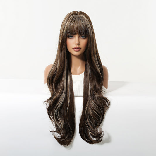 Peluca Clásica 28 Pulgadas Castaño Oscuro con Reflejos Dorados | Ondas Naturales | Ross Wigs