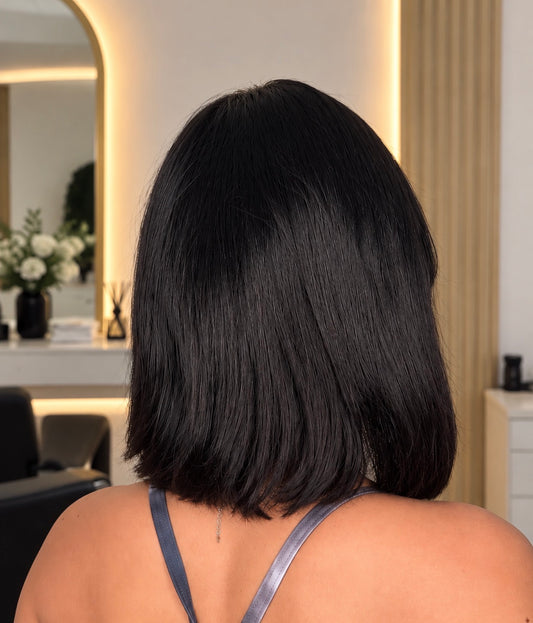Peluca Corta Negra con Fleco 10 Pulgadas | Cabello 100% Humano Ajustable
