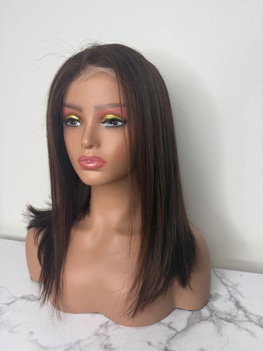 PELUCA 14 PULGADAS CABELLO 100% HUMANO CAFE OSCURO NATURAL REALISTA