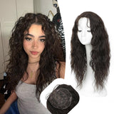 Topper Rizado Castaño Oscuro para Cubrir Canas y Alopecia | Fibra Premium Resistente al Calor con Raíz Natural